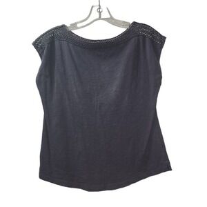 Loft Crochet Trim Top‎ Casual Everyday Blouse Gray Sleeveless Size Small Petite